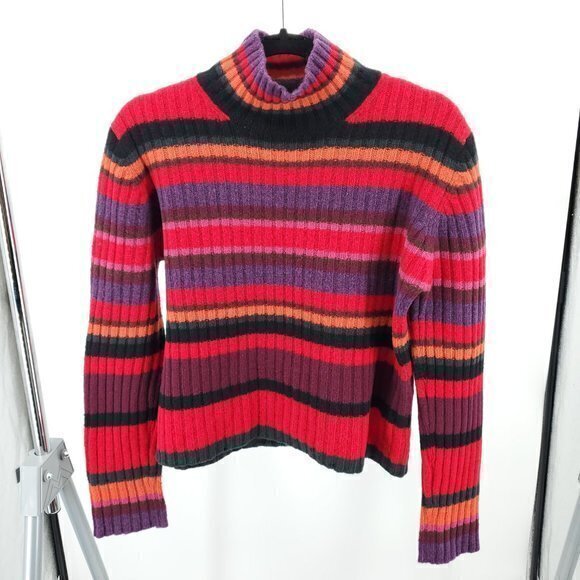 Eastside Westside Lambswool/Rabbit Hair Ribbed Multi-Stripe Turtleneck L - Picture 1 of 15